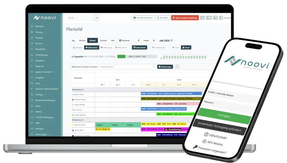 noovi Verwaltungssystem und Mobile App