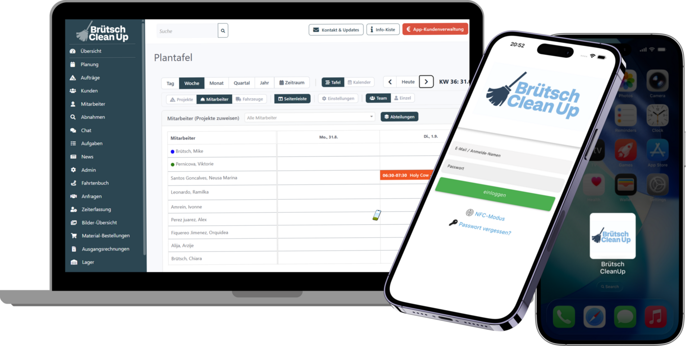 Whitelabel App Beispiel – Brütsch Clean Up